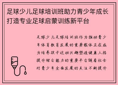 足球少儿足球培训班助力青少年成长打造专业足球启蒙训练新平台